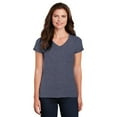 thumbnail image 1 of Gildan Women’s V-Neck T-Shirt, 50 Cotton/50 Poly Ladies Short Sleeves T-Shirt, Heather Navy L, 1 of 5