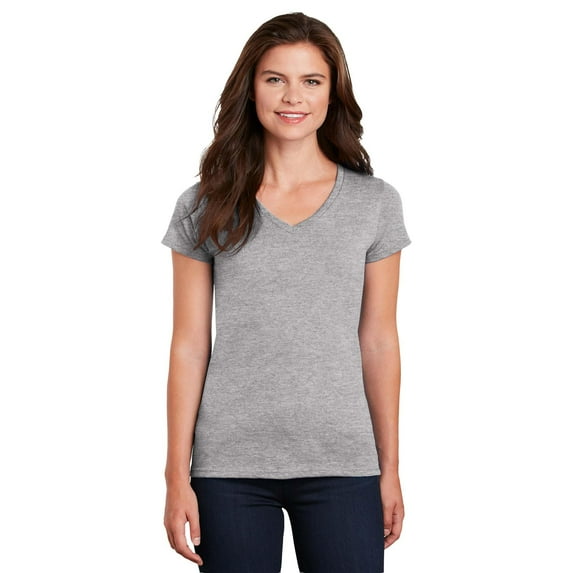 Gildan Women’s V-Neck T-Shirt, 90/10 Cotton/Polyester Ladies Short Sleeves T-Shirt, Sport Grey S