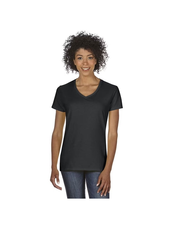 Women’s V-Neck T-Shirt, Heavy Cotton Short Sleeve V Neck Black Tee for Crafting | S-3XL Pack-1