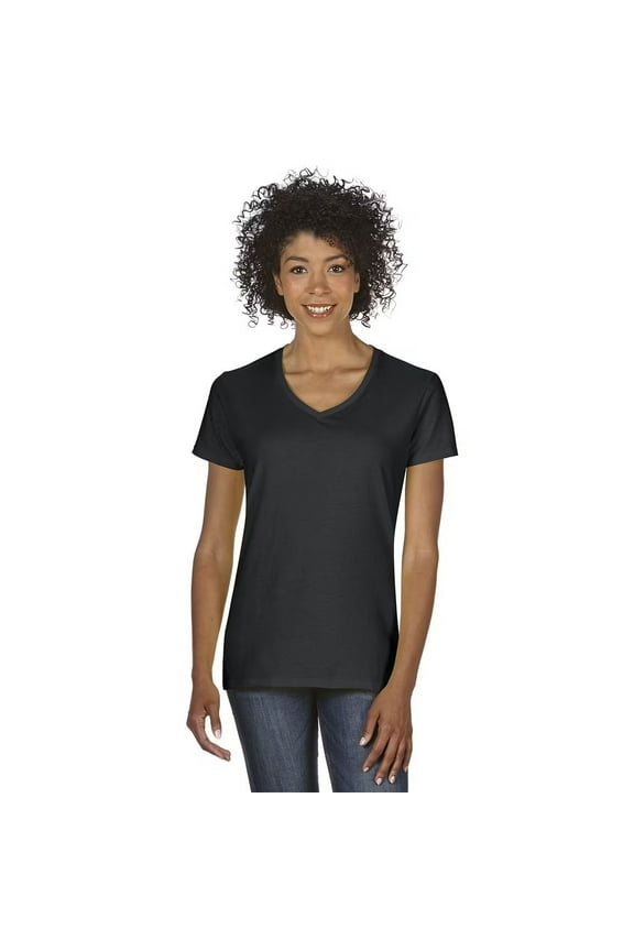 Women’s V-Neck T-Shirt, Heavy Cotton Short Sleeve V Neck Black Tee for Crafting | S-3XL Pack-1