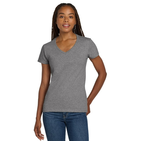 Gildan Women’s V-Neck T-Shirt, Heavy Cotton Short Sleeve V Neck Tee | Graphite Heather, Sizes S-3XL Pack-1