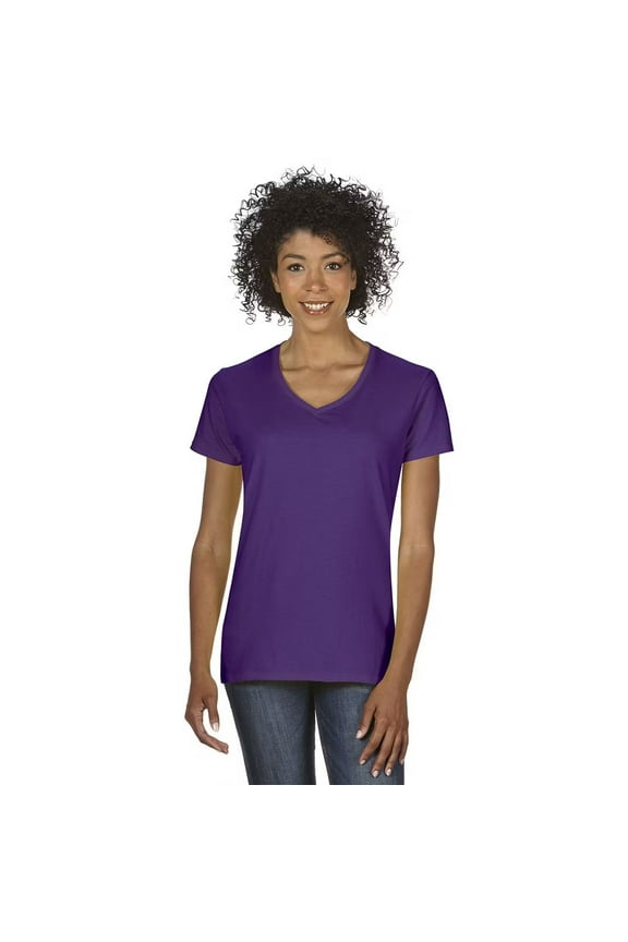 Women’s V-Neck T-Shirt, Heavy Cotton Short Sleeve V Neck Tee | Purple, Sizes S-3XL Pack-1