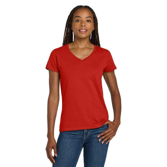 Gildan Women’s V-Neck T-Shirt, Heavy Cotton Short Sleeve V Neck Tee | Red, Sizes S-3XL Pack-1