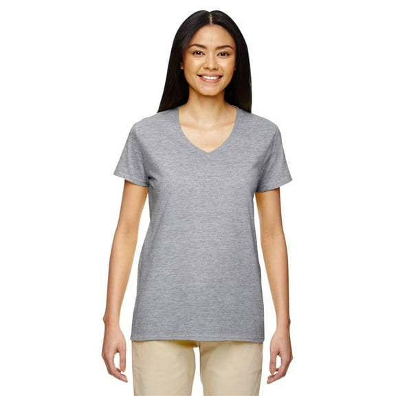 Gildan Women’s V-Neck T-Shirt, Heavy Cotton Short Sleeve V Neck Tee | Sport Grey, Sizes S-3XL Pack-1