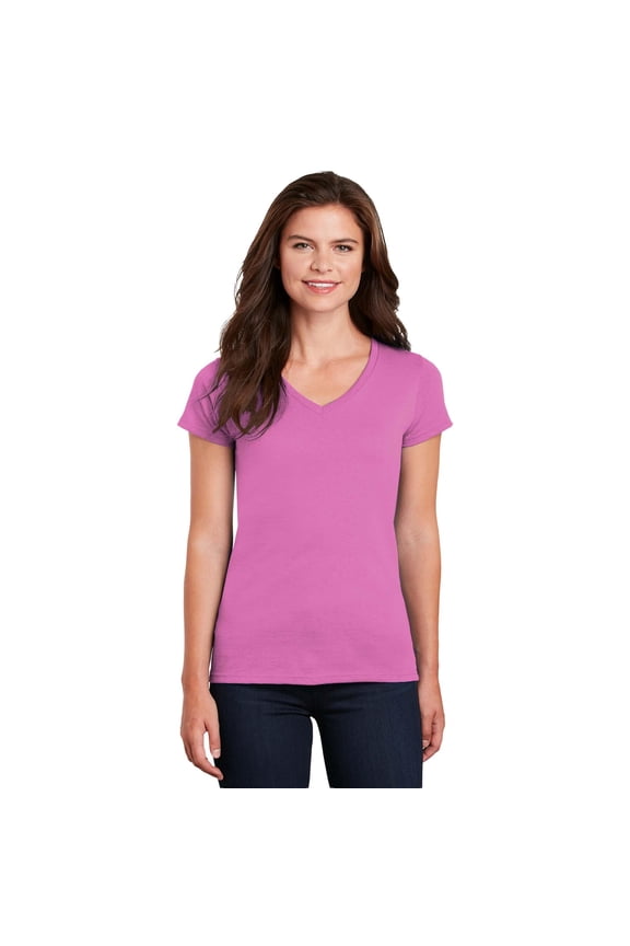 Women’s V-Neck T-Shirt, Stretch Tees 100% Heavy Cotton Ladies Short Sleeves T-Shirt, Azalea 2XL