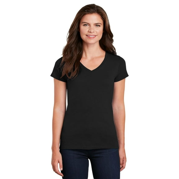 Gildan Women’s V-Neck T-Shirt, Stretch Tees 100% Heavy Cotton Ladies Short Sleeves T-Shirt, Black M