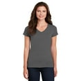 thumbnail image 1 of Gildan Women’s V-Neck T-Shirt, Stretch Tees 100% Heavy Cotton Ladies Short Sleeves T-Shirt, Charcoal XL, 1 of 5
