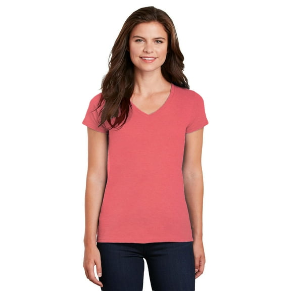 Gildan Women’s V-Neck T-Shirt, Stretch Tees 100% Heavy Cotton Ladies Short Sleeves T-Shirt, Coral Silk M