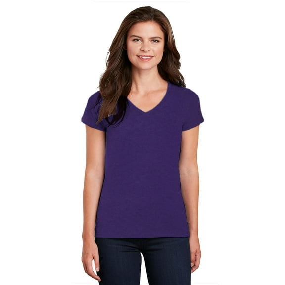 Gildan Women’s V-Neck T-Shirt, Stretch Tees 100% Heavy Cotton Ladies Short Sleeves T-Shirt, Purple S