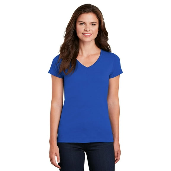 Gildan Women’s V-Neck T-Shirt, Stretch Tees 100% Heavy Cotton Ladies Short Sleeves T-Shirt, Royal M