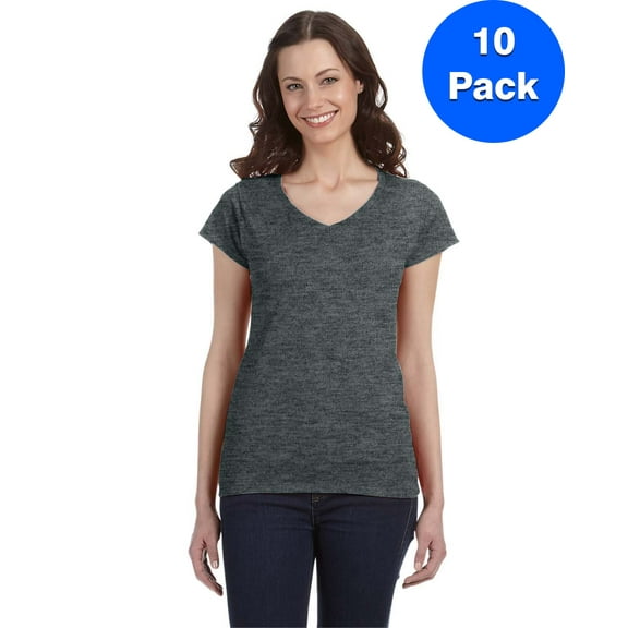 Gildan Womens 4.5 oz. SoftStyle Junior Fit V-Neck T-Shirt 10 Pack