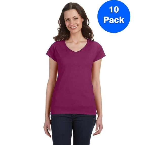 Gildan Womens 4.5 oz. SoftStyle Junior Fit V-Neck T-Shirt 10 Pack