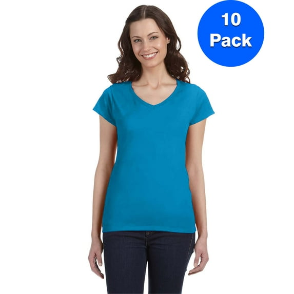 Gildan Womens 4.5 oz. SoftStyle Junior Fit V-Neck T-Shirt 10 Pack
