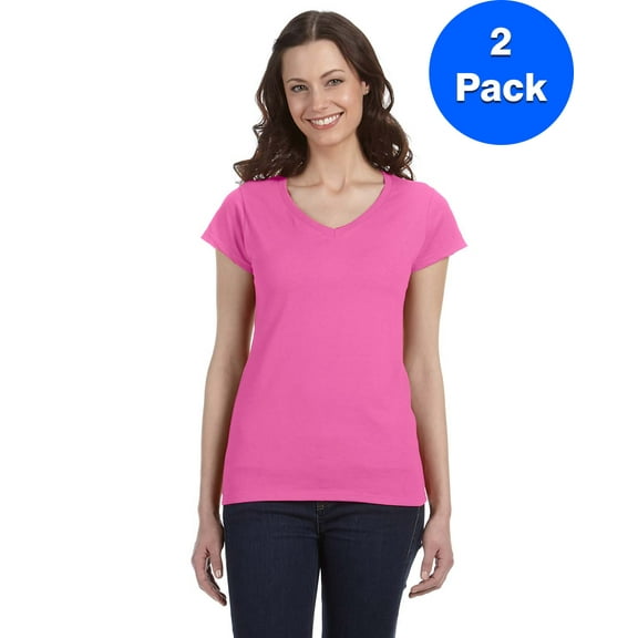 Gildan Womens 4.5 oz. SoftStyle Junior Fit V-Neck T-Shirt 2 Pack