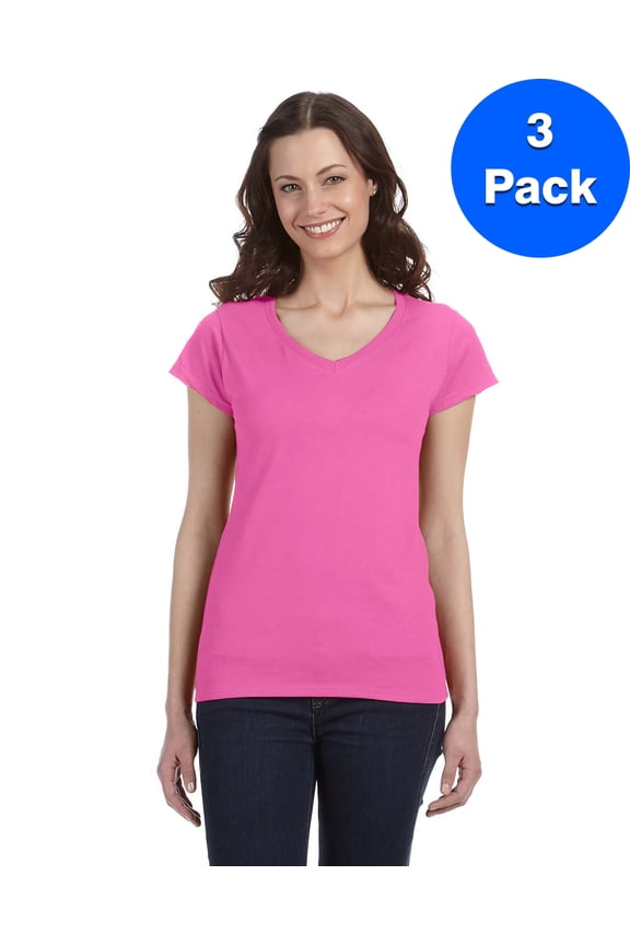 Womens 4.5 oz. SoftStyle Junior Fit V-Neck T-Shirt 3 Pack