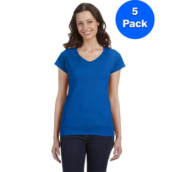 Gildan Womens 4.5 oz. SoftStyle Junior Fit V-Neck T-Shirt 5 Pack