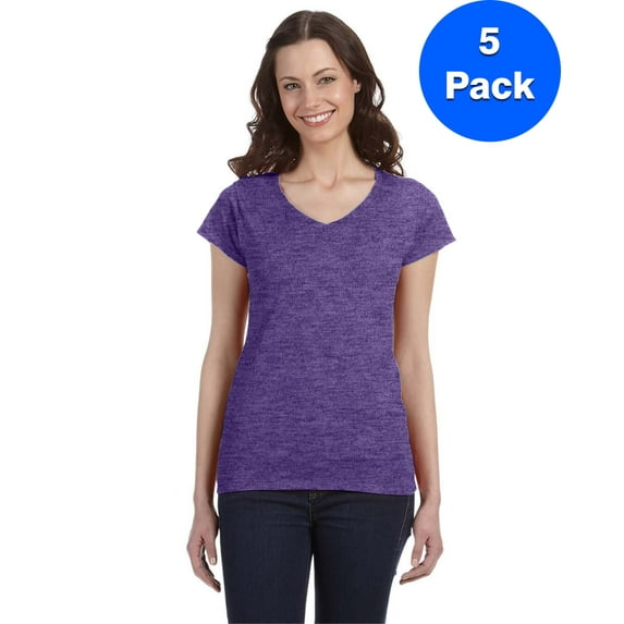 Gildan Womens 4.5 oz. SoftStyle Junior Fit V-Neck T-Shirt 5 Pack