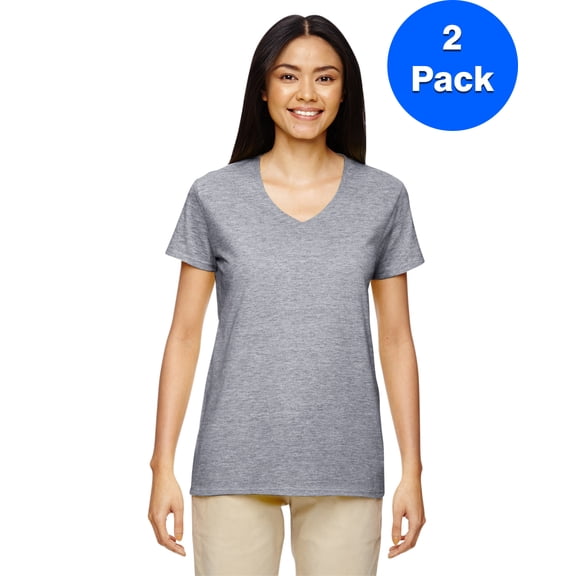 Gildan Womens Heavy Cotton 5.3 oz. V-Neck T-Shirt 2-Pack