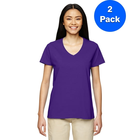 Gildan Womens Heavy Cotton 5.3 oz. V-Neck T-Shirt 2-Pack