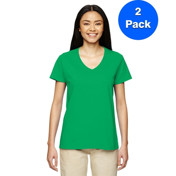 Gildan Womens Heavy Cotton 5.3 oz. V-Neck T-Shirt 2-Pack