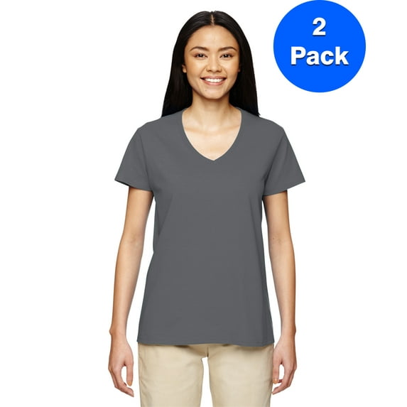Gildan Womens Heavy Cotton 5.3 oz. V-Neck T-Shirt 2-Pack
