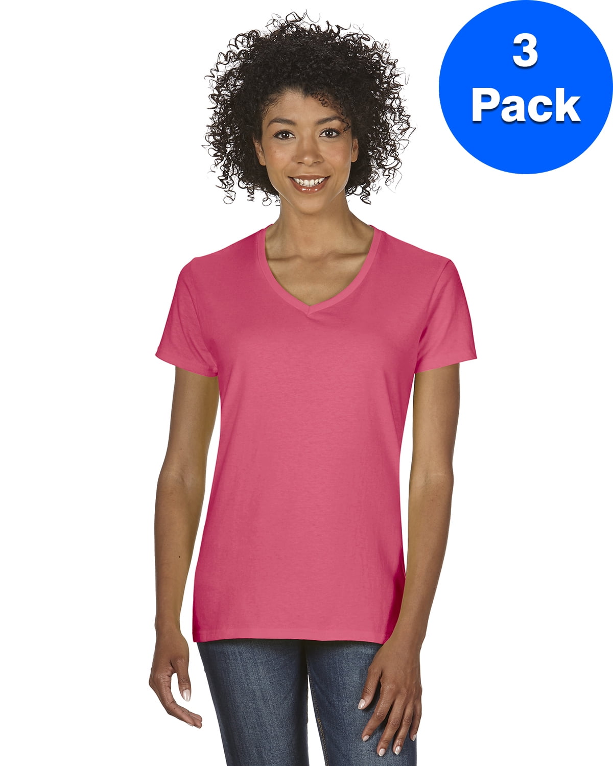 Gildan Womens Heavy Cotton 5.3 oz. V-Neck T-Shirt 3-Pack