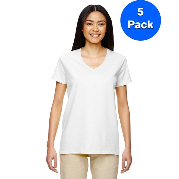 Gildan Womens Heavy Cotton 5.3 oz. V-Neck T-Shirt 5-Pack