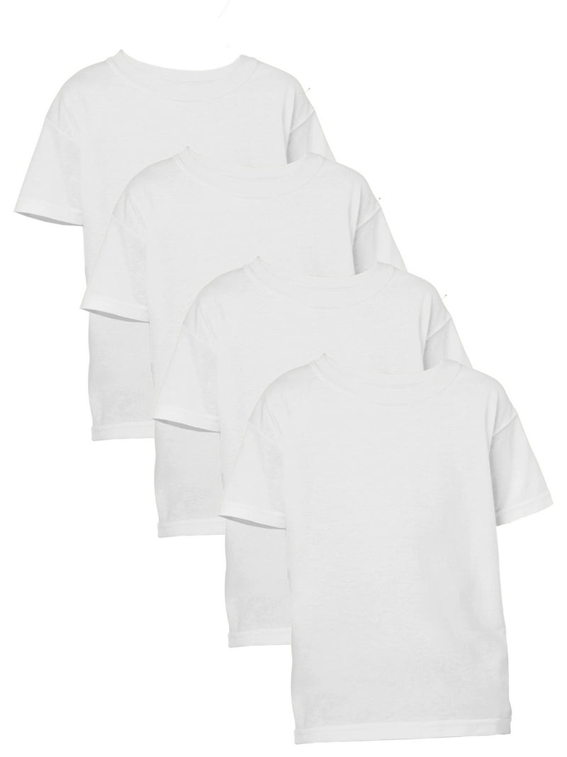 Gildan Youth Cotton Short Sleeve T-Shirts, White, 4-Pack
