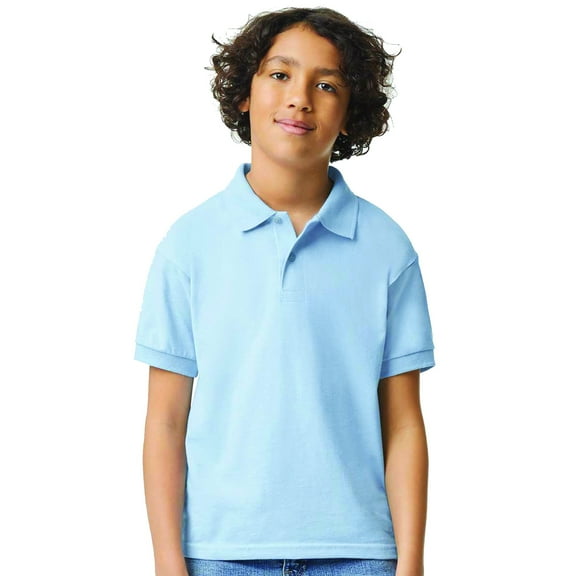 Gildan Youth DryBlend Jersey Polo Classic Fit Tee, Breathable Cotton-Poly Welt Collar T-Shirt, Light Blue, L