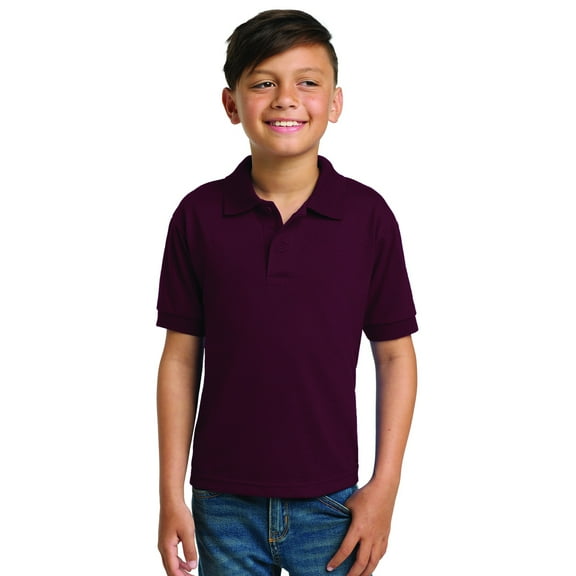 Gildan Youth DryBlend Jersey Polo Classic Fit Tee, Breathable Cotton-Poly Welt Collar T-Shirt, Maroon, M