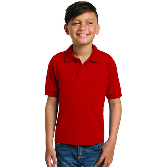 Gildan Youth DryBlend Jersey Polo Classic Fit Tee, Breathable Cotton-Poly Welt Collar T-Shirt, Red, XL