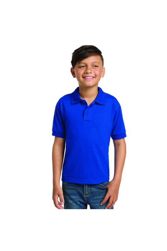 Youth DryBlend Jersey Polo Classic Fit Tee, Breathable Cotton-Poly Welt Collar T-Shirt, Royal, M