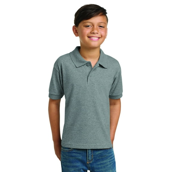 Gildan Youth DryBlend Jersey Polo Classic Fit Tee, Breathable Cotton-Poly Welt Collar T-Shirt, Sport Grey, M