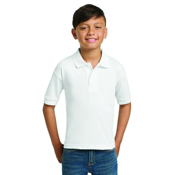 Gildan Youth DryBlend Jersey Polo Classic Fit Tee, Breathable Cotton-Poly Welt Collar T-Shirt, White, XL