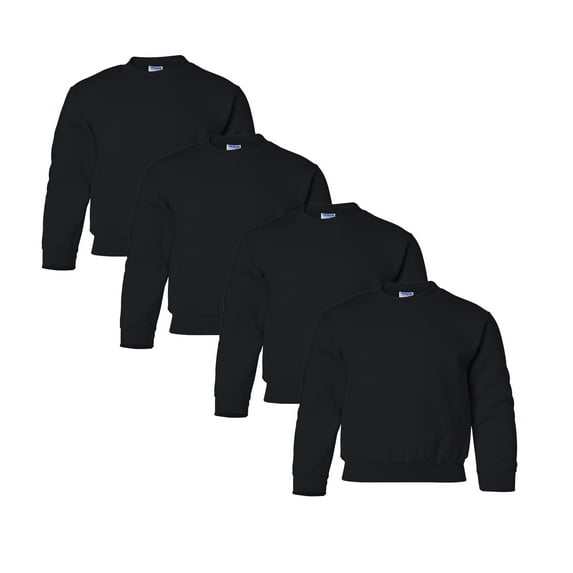 Gildan Youth Fleece Sweatshirt Black- 18000B | Soft Crewneck 8oz Heavy Blend Kids Sweatshirt, Size XL Classic fit Pullover, Pack 4
