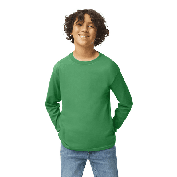 Gildan Youth Heavy Cotton Long Sleeve T-Shirt, Pure Cotton Tee for Kids, Irish Green, XL