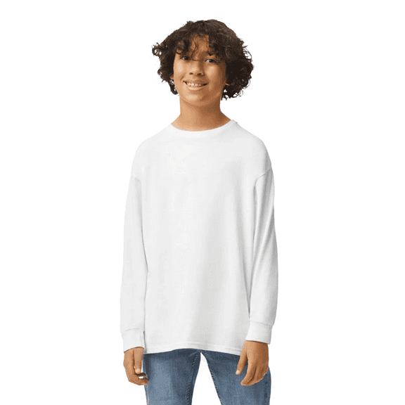 Gildan Youth Heavy Cotton Long Sleeve T-Shirt, Pure Cotton Tee for Kids, White, XS