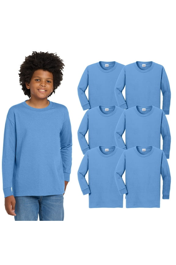Youth Heavy Cotton Long Sleeve T-Shirt, Soft Cotton T Shirt Youth, Carolina Blue, XL