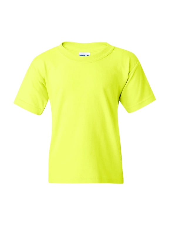 Youth Heavy Cotton Short Sleeve T-Shirt Craft and DIY Crew Tees (Safety Green, XS)