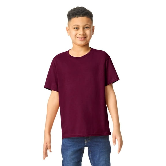 Gildan Youth Heavy Cotton T-Shirt, Blank Tee for Crafts & DIY, Kids Short Sleeve Tee, Maroon, M