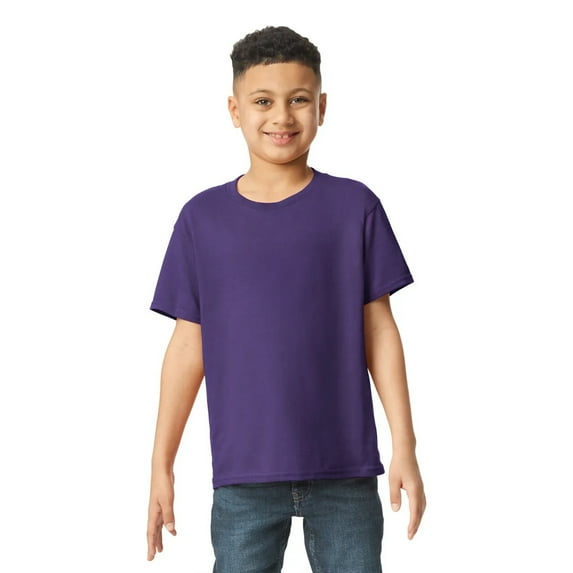 Gildan Youth Heavy Cotton T-Shirt, Blank Tee for Crafts & DIY, Kids Short Sleeve Tee, Purple, L