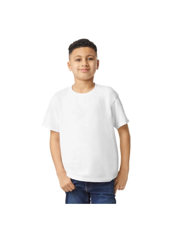 Youth Heavy Cotton T-Shirt, Blank Tee for Crafts & DIY, Kids Short Sleeve Tee, White, M