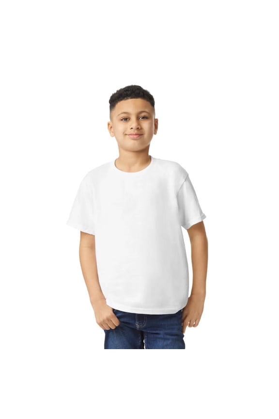 Youth Heavy Cotton T-Shirt, Blank Tee for Crafts & DIY, Kids Short Sleeve Tee, White, M