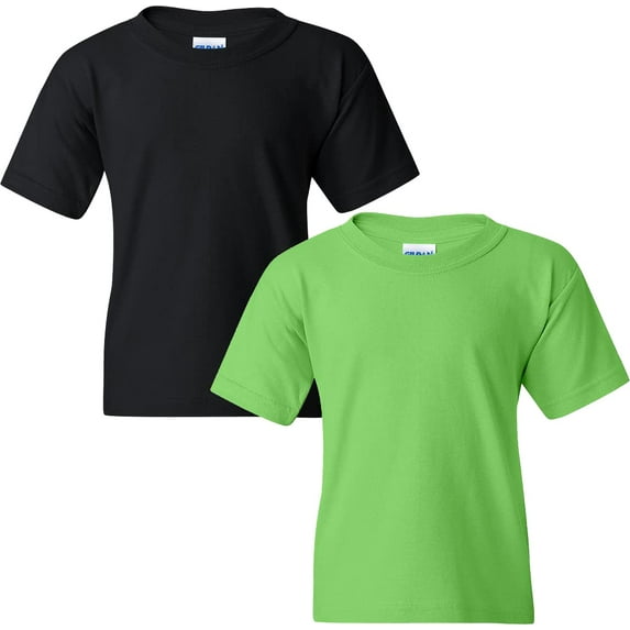 Gildan Youth Heavy Cotton T-Shirt, XS, Lime (Pack of 2) (1 Black / 1 Lime)