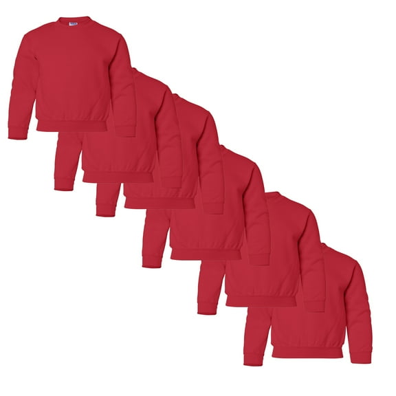 Gildan Youth Soft Pullover Sweatshirt, Heavy Durable 50/50 Cotton/Poly Warm, Size M Pack 6 | Kids Red Color Crew Neck Long Sleeve Sweatshirt