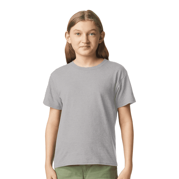 Gildan Youth Softstyle CVC T-Shirt, Short Sleeve Taped Neck Shirt, Cement Tee, Size XL