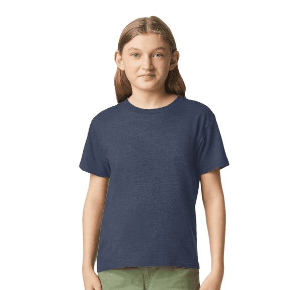 Gildan Youth Softstyle CVC T-Shirt, Short Sleeve Taped Neck Shirt, Navy Mist Tee, Size XL