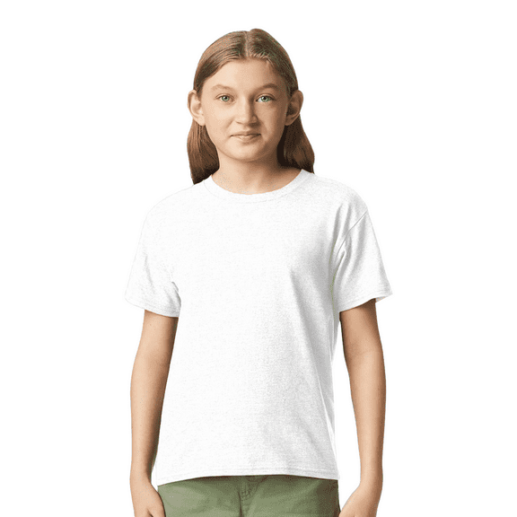 Gildan Youth Softstyle CVC T-Shirt, Short Sleeve Taped Neck Shirt, White Tee, Size S
