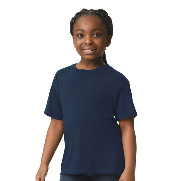 Gildan Youth Softstyle Cotton T-Shirt, Kids Short Sleeve Crewneck Shirt, Navy Tee, Size XL