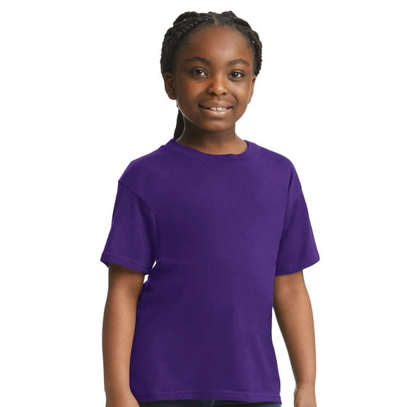 Gildan Youth Softstyle Cotton T-Shirt, Kids Short Sleeve Crewneck Shirt, Purple Tee, Size L